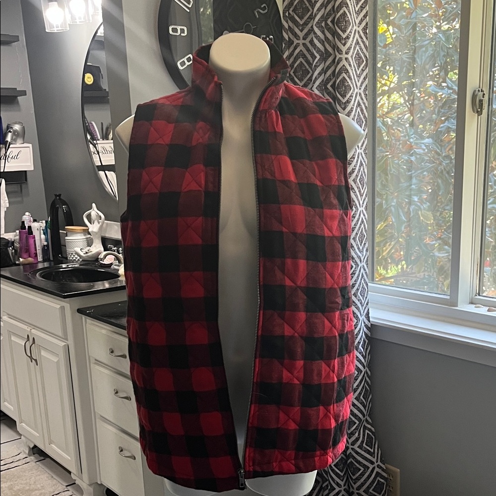 Women's Red and Black Plaid Quilted Vest